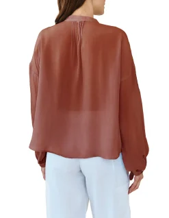Long Sleeve Drop Shoulder Pintuck Shirt