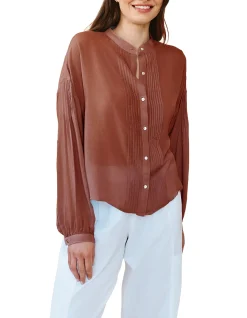 Long Sleeve Drop Shoulder Pintuck Shirt