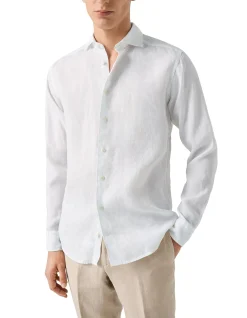 LONG SLEEVE LINEN BAND COLLAR SHIRT