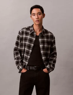 Long Sleeve Plaid Flannel Cropped Shirt