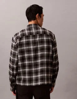 Long Sleeve Plaid Flannel Cropped Shirt