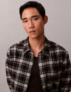 Long Sleeve Plaid Flannel Cropped Shirt