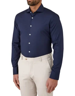 Long Sleeve Plain Collar Poplin Shirt