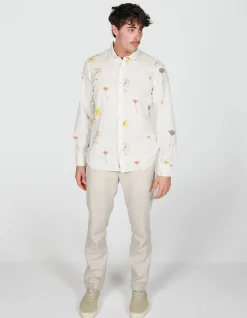 LONG SLEEVE PRESSED FLOWER LINEN COTTON SHIRT