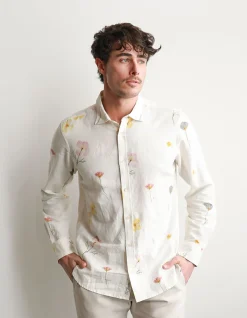 LONG SLEEVE PRESSED FLOWER LINEN COTTON SHIRT