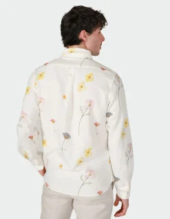 LONG SLEEVE PRESSED FLOWER LINEN COTTON SHIRT