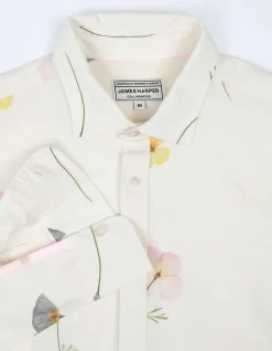 LONG SLEEVE PRESSED FLOWER LINEN COTTON SHIRT