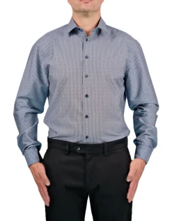 LONG SLEEVE PRINTED COTTON POINT COLLAR SHIRT