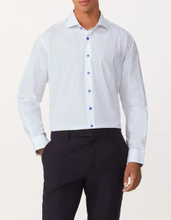 Long Sleeve Regular Fit Single Colour Herringbone Shirt