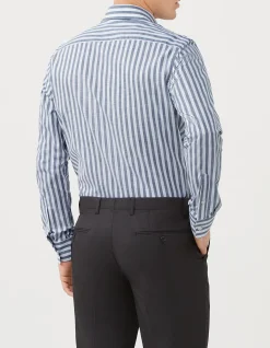 Long Sleeve Slim Linen Tencel Stripe Shirt