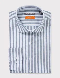 Long Sleeve Slim Linen Tencel Stripe Shirt