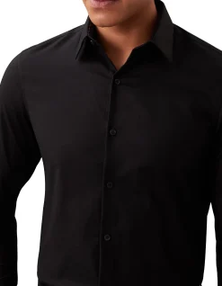 LONG SLEEVE SLIM MID TWILL STR SOLID COTTON SHIRT