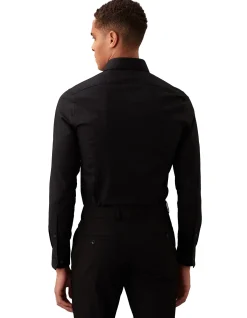 LONG SLEEVE SLIM MID TWILL STR SOLID COTTON SHIRT