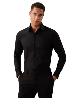 LONG SLEEVE SLIM MID TWILL STR SOLID COTTON SHIRT