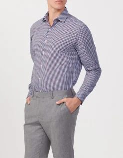 LONG SLEEVE TAILORED FIT POPLIN GINGHAM CHECK COTTON SHIRT
