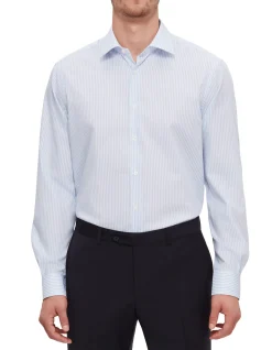 LONG SLEEVE TWO TONE FINE STRIPE COTTON SHIRT