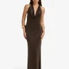 LOTUS HALTER COWL MAXI DRESS