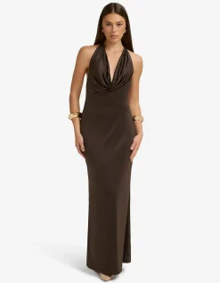 LOTUS HALTER COWL MAXI DRESS