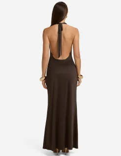 LOTUS HALTER COWL MAXI DRESS