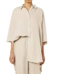 lounge linen longline crop sleeve shirt
