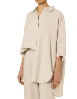 lounge linen longline crop sleeve shirt