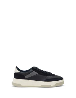 Low-top trainers with mixed-leather uppers