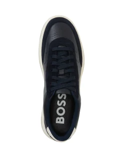 Low-top trainers with mixed-leather uppers