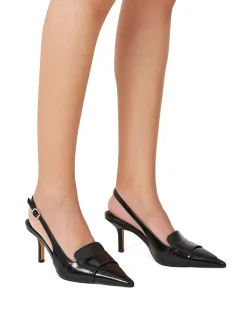Luna Black Leather Slingback