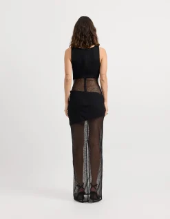 Lunaris Sheer Panel Textured Maxi Dress