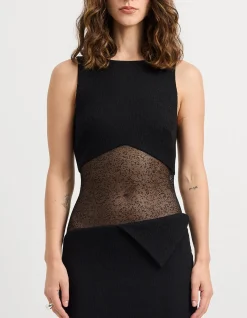 Lunaris Sheer Panel Textured Maxi Dress