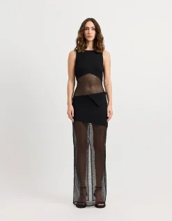 Lunaris Sheer Panel Textured Maxi Dress