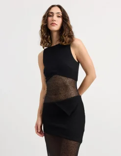 Lunaris Sheer Panel Textured Maxi Dress
