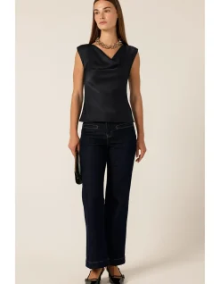 LUXE COWL BIAS TOP IN BLACK