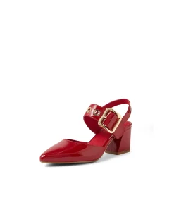 Maddox Patent Buckle Strap Block Heel Pumps