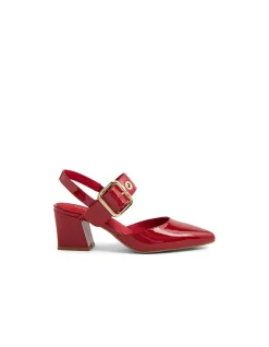 Maddox Patent Buckle Strap Block Heel Pumps