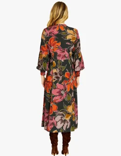 Magnolia Zip Front Blouson Sleeve Midi Dress