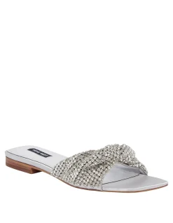 Mande Flat Sandal with Rhinestone Embellishment Silver