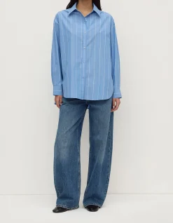 Marcia Stripe Long Sleeve Shirt Blue White Stripe