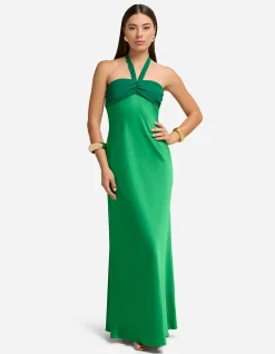 MARILLA RUCHED HALTER MAXI DRESS