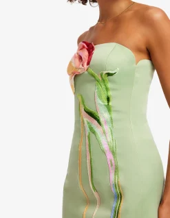 Marilyn Cutout Bustier Maxi Dress Tulip Print in Green
