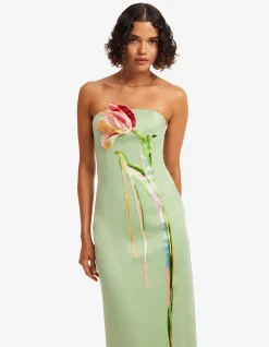 Marilyn Cutout Bustier Maxi Dress Tulip Print in Green