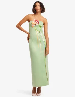 Marilyn Cutout Bustier Maxi Dress Tulip Print in Green