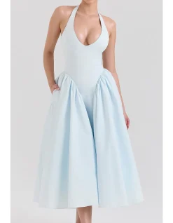 MARILYN HALTER LONG MIDI DRESS