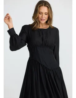 Martina Corset Waist Long Sleeve Midi Dress