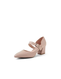 MATCHA Rose Leather Block Heel Mary Jane Pumps