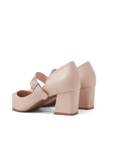 MATCHA Rose Leather Block Heel Mary Jane Pumps