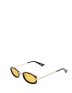 MECHARO BLACK OVAL AMBER TINT SUNGLASSES