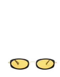 MECHARO BLACK OVAL AMBER TINT SUNGLASSES