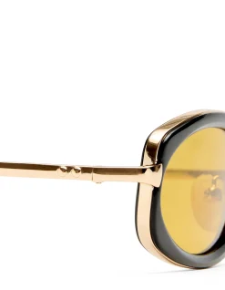 MECHARO BLACK OVAL AMBER TINT SUNGLASSES