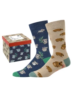 MENS NATIVE AUSTRALIAN WOMBAT & KOALA SOCKS 2 PACK GIFT BOX
